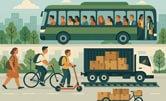 bus rempli, modes actifs, vélis, camion rempli